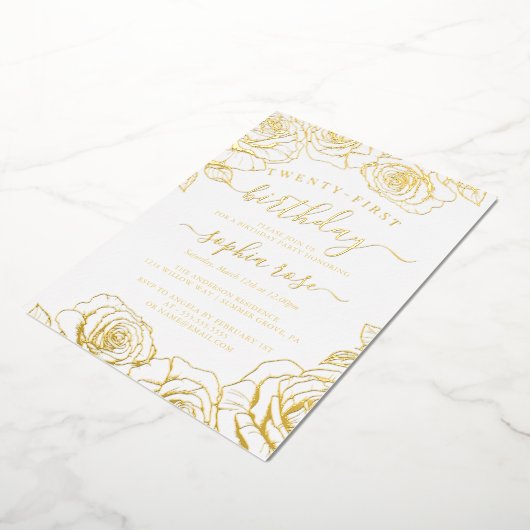 Gold Foil Roos 21ste verjaardag Folie Uitnodiging (Gedraaid)