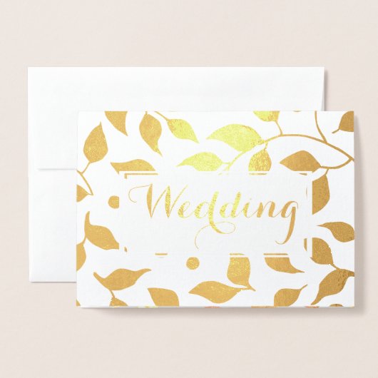 Gold Foil Roos Leaf Typography Wedding Invitation Folie Kaarten (Voorkant met envelop)