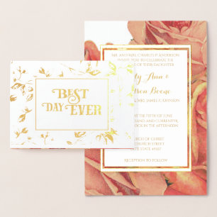 Gold Foil Roos Typografie Wedding Invitations Folie Kaarten
