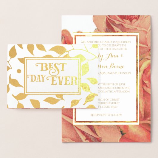 Gold Foil Roos Typografie Wedding Invitations Folie Kaarten (Display)