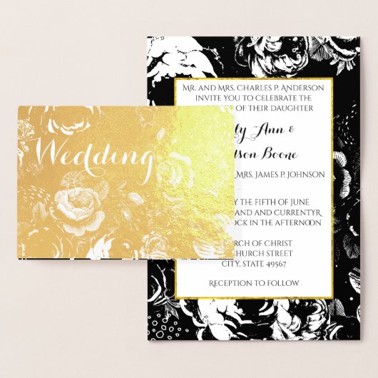 Gold Foil Roos Typografie Wedding Invitations Folie Kaarten (Display)