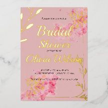 Gold foil roze bruin doucheuitnodiging