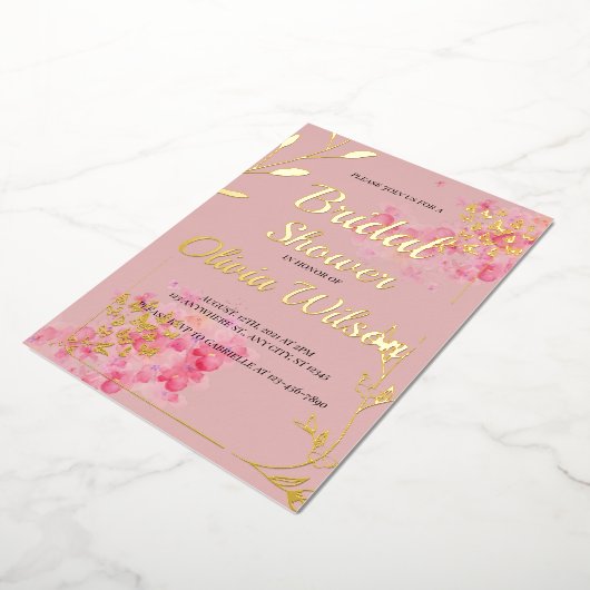 Gold foil roze bruin doucheuitnodiging folie uitnodiging (Gedraaid)