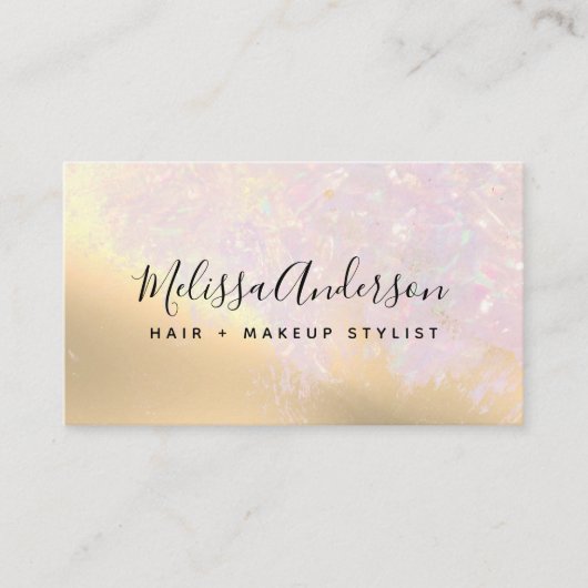 Gold Foil Roze Iridescent Calligrafie Visitekaartje (Voorkant)