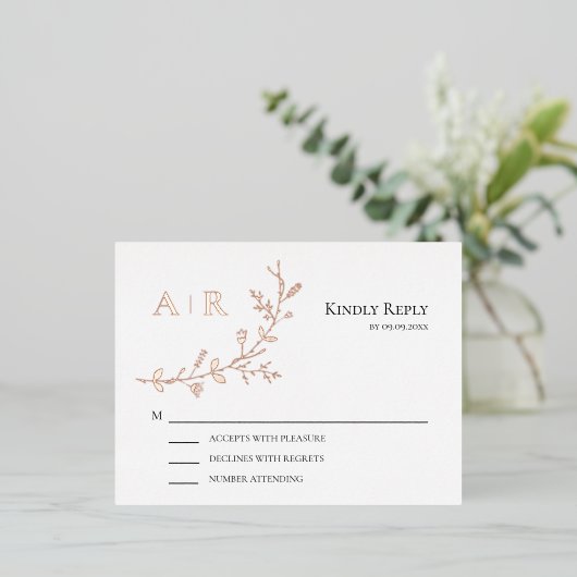 Gold Foil RSVP, Wedding Invitation Response Card Folie Uitnodiging Briefkaart (Staand Voorkant)