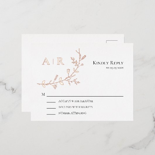 Gold Foil RSVP, Wedding Invitation Response Card Folie Uitnodiging Briefkaart (Voorkant / Achterkant)