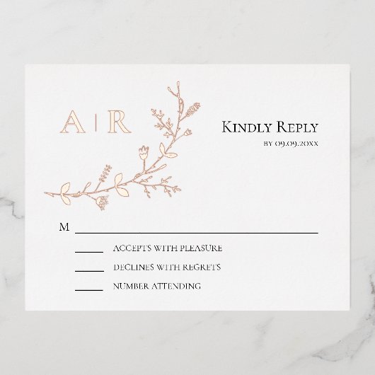 Gold Foil RSVP, Wedding Invitation Response Card Folie Uitnodiging Briefkaart (Voorkant)