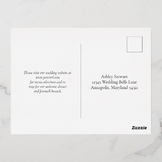 Gold Foil RSVP, Wedding Invitation Response Card Folie Uitnodiging Briefkaart (Achterkant)