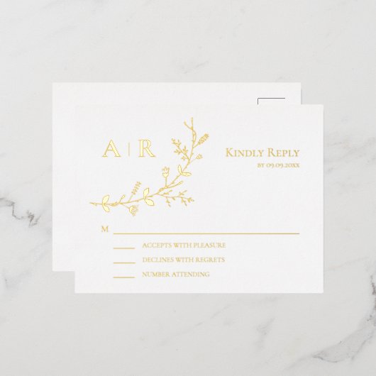 Gold Foil RSVP, Wedding Invitation Response Card Folie Uitnodiging Briefkaart (Voorkant / Achterkant)