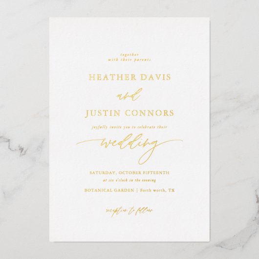 Gold Foil Rustic Calligraphy Photo Wedding Folie Uitnodiging (Voorkant)