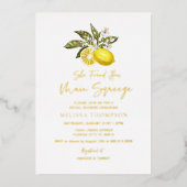Gold Foil Rustic Citrus Lemon Vrijgezellenfeest Folie Uitnodiging (Voorkant)