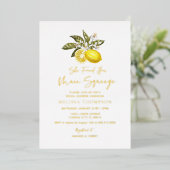 Gold Foil Rustic Citrus Lemon Vrijgezellenfeest Folie Uitnodiging (Staand Voorkant)