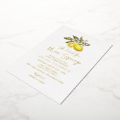 Gold Foil Rustic Citrus Lemon Vrijgezellenfeest Folie Uitnodiging (Gedraaid)