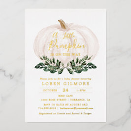 Gold Foil Rustic Little Pumpkin-Baby shower Folie Uitnodiging