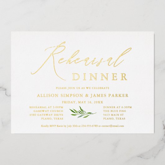 Gold Foil Rustic Rehearsal Dinner Folie Uitnodiging (Voorkant)