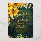 GOLD FOIL Rustige zonnebloemen VRIJGEZELLENFEEST Q Folie Uitnodiging (Voorkant)