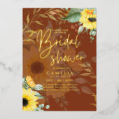 GOLD FOIL Rustige zonnebloemen VRIJGEZELLENFEEST Q Folie Uitnodiging (Voorkant)