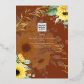 GOLD FOIL Rustige zonnebloemen VRIJGEZELLENFEEST Q Folie Uitnodiging (Achterkant)