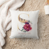 Gold Foil S Monogram Floral Burgundy Red Kussen (Deken)