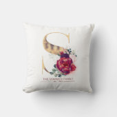 Gold Foil S Monogram Floral Burgundy Red Kussen (Voorkant)