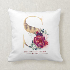 Gold Foil S Monogram Floral Burgundy Red Kussen