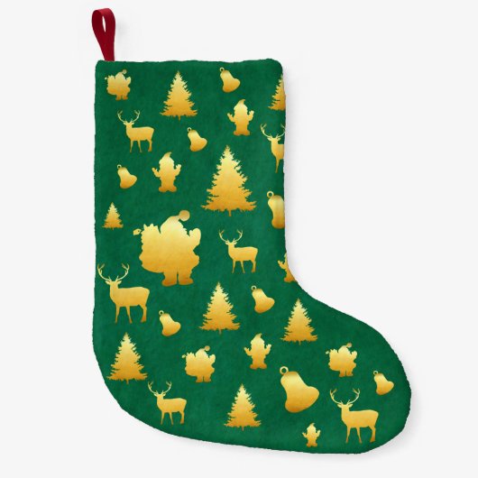 Gold Foil Santa Faux Green Kerstmis Stocking Kleine Kerstsok (Voorkant)