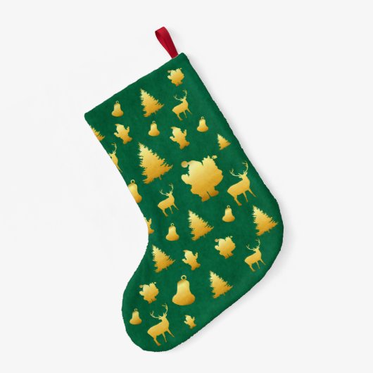 Gold Foil Santa Faux Green Kerstmis Stocking Kleine Kerstsok (Achterkant (Hangend))
