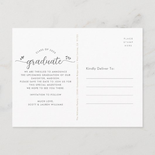 Gold Foil Save Date Afstuderen Photo Script Heest Uitnodiging Briefkaart (Achterkant)