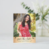 Gold Foil Save Date Afstuderen Photo Script Heest Uitnodiging Briefkaart (Staand voorkant)