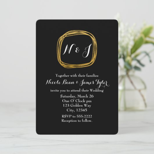 Gold Foil Scribble Circle Chic Wedding Invitations Kaart (Staand voorkant)