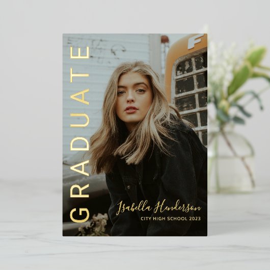 Gold Foil Script 2 Aankondiging van Afstuderen Fot (Staand Voorkant)