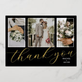 Gold Foil Script 3-Photo Wedding Hartelijk dank Folie Uitnodiging (Voorkant)