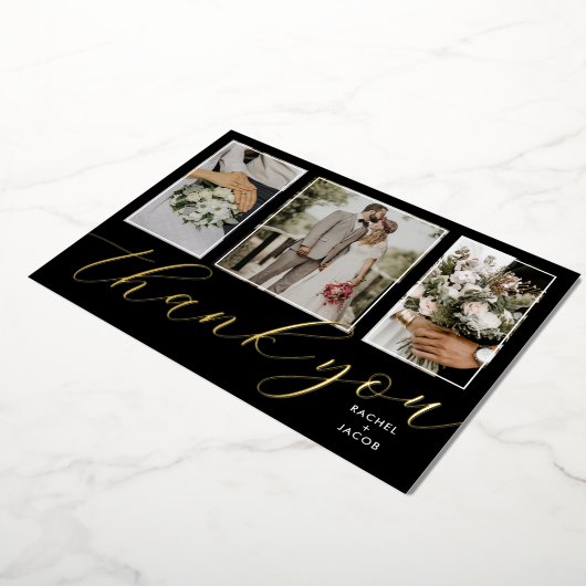 Gold Foil Script 3-Photo Wedding Hartelijk dank Folie Uitnodiging (Gedraaid)
