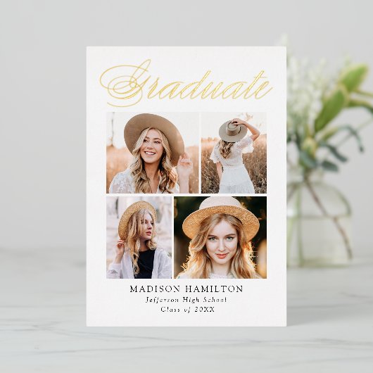 Gold Foil Script 4 Aankondiging van Afstuderen Fot (Staand Voorkant)