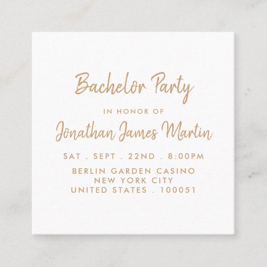 Gold Foil & Script Bachelor Party Ticket Invite (Voorkant)