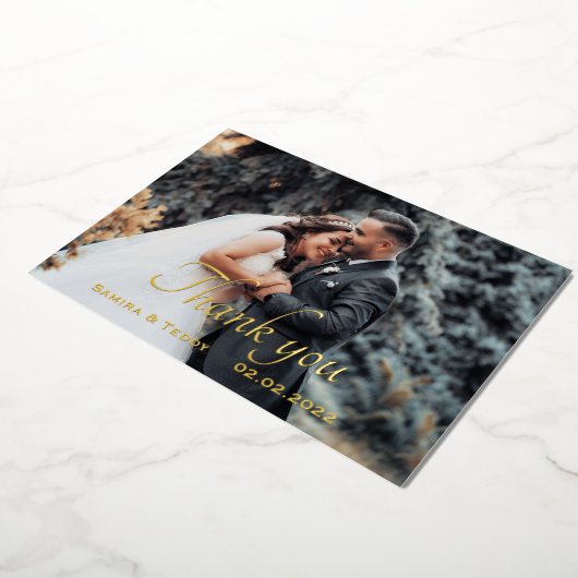 Gold foil script bruiloft dank je creditcard folie uitnodiging (Gedraaid)