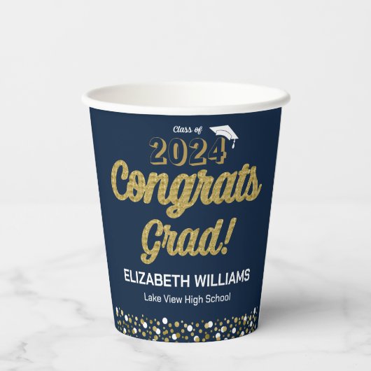 Gold Foil Script Confetti Congrated Afstudeerder B Papieren Bekers (Achterkant)