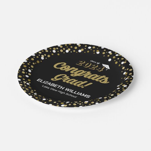 Gold Foil Script Confetti Congring Afstudeerder Bl Papieren Bordje (Gekanteld)