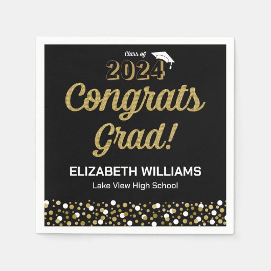 Gold Foil Script Confetti Congring Afstudeerder Bl Servet (Voorkant)