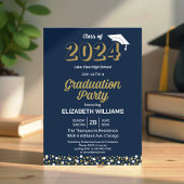 Gold Foil Script Confetti Graduation Party Blue Kaart