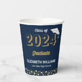 Gold Foil Script Confetti Graduation Party Blue Papieren Bekers (Achterkant)