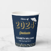 Gold Foil Script Confetti Graduation Party Blue Papieren Bekers (Voorkant)