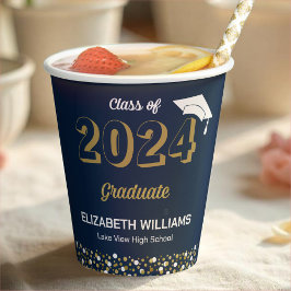 Gold Foil Script Confetti Graduation Party Blue Papieren Bekers