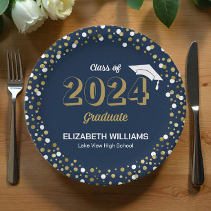 Gold Foil Script Confetti Graduation Party Blue Papieren Bordje