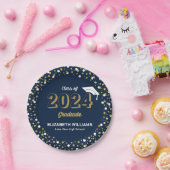 Gold Foil Script Confetti Graduation Party Blue Papieren Bordje (Feest)