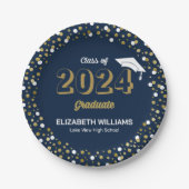 Gold Foil Script Confetti Graduation Party Blue Papieren Bordje (Voorkant)