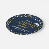 Gold Foil Script Confetti Graduation Party Blue Papieren Bordje (Gekanteld)
