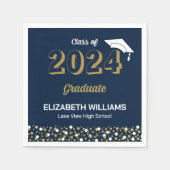 Gold Foil Script Confetti Graduation Party Blue Servet (Voorkant)