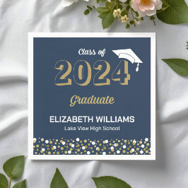 Gold Foil Script Confetti Graduation Party Blue Servet