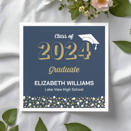 Gold Foil Script Confetti Graduation Party Blue Servet